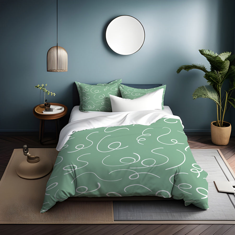 Green Abstract Scribble Line Pattern Duvet Cover