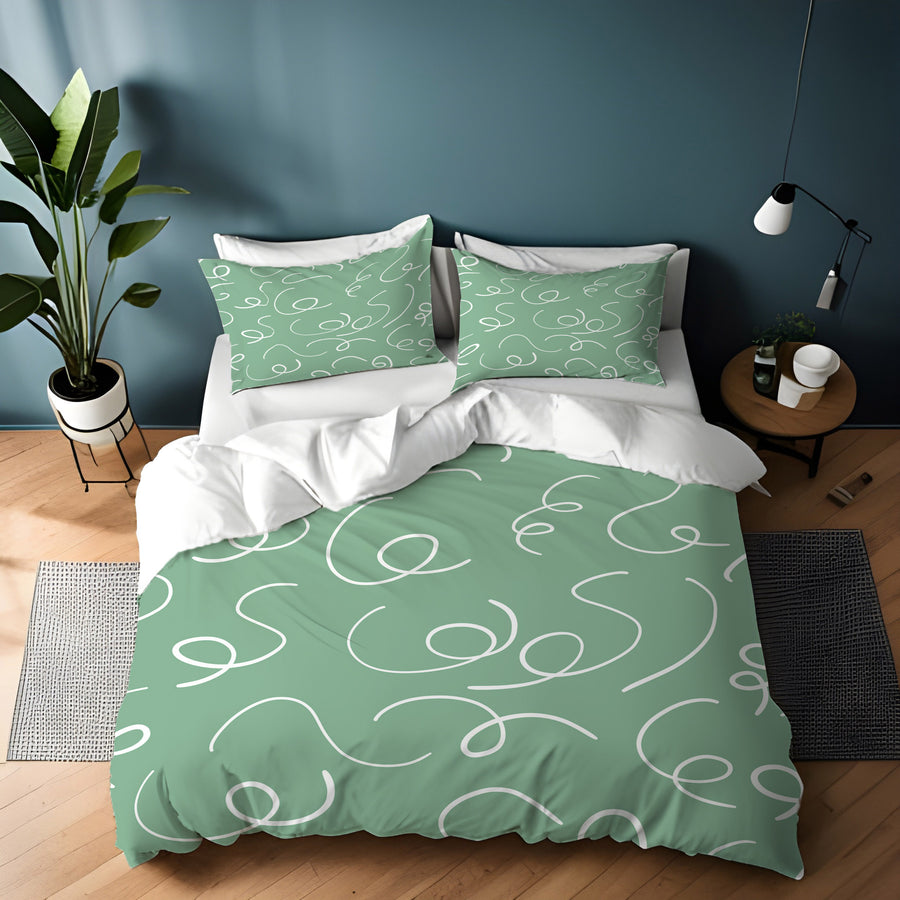 Green Abstract Scribble Line Pattern Duvet Cover