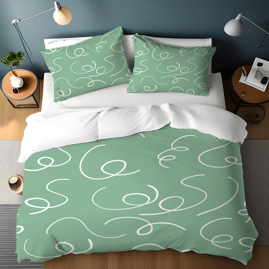 Green Abstract Scribble Line Pattern Duvet Cover
