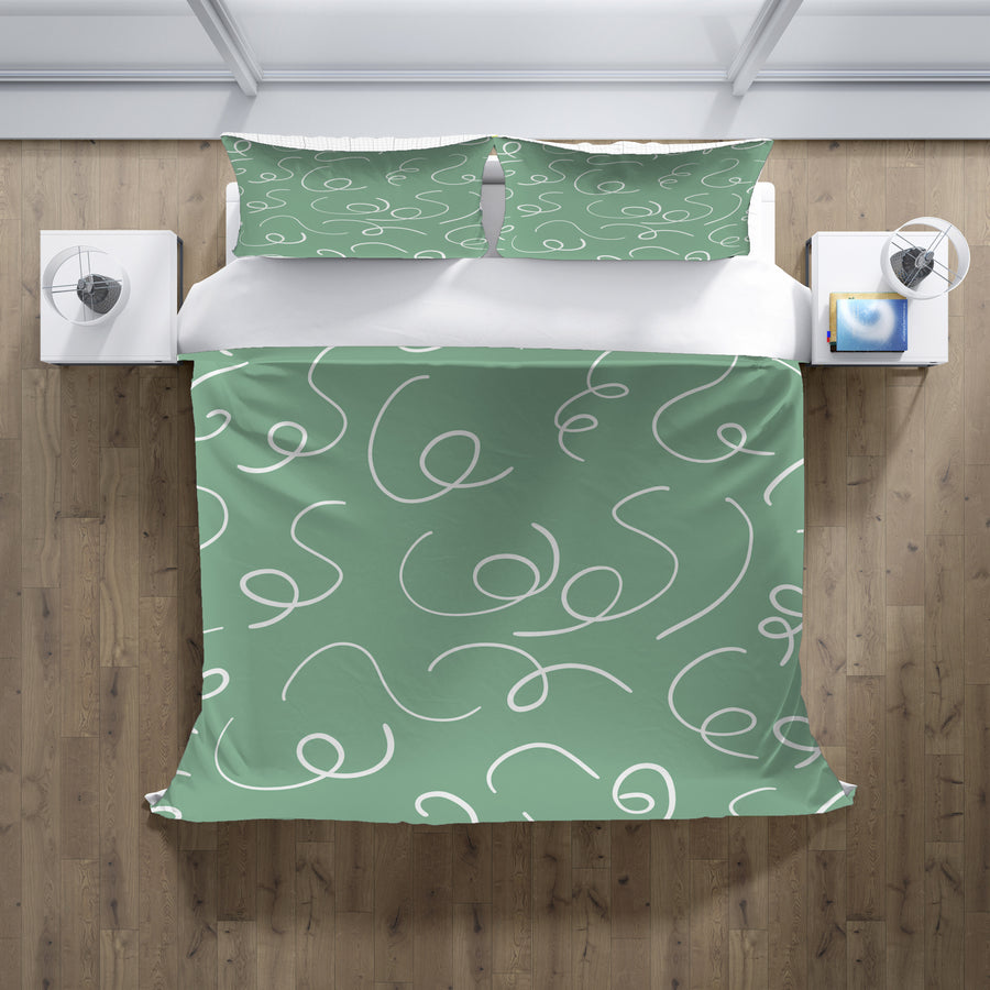 Green Abstract Scribble Line Pattern Duvet Cover