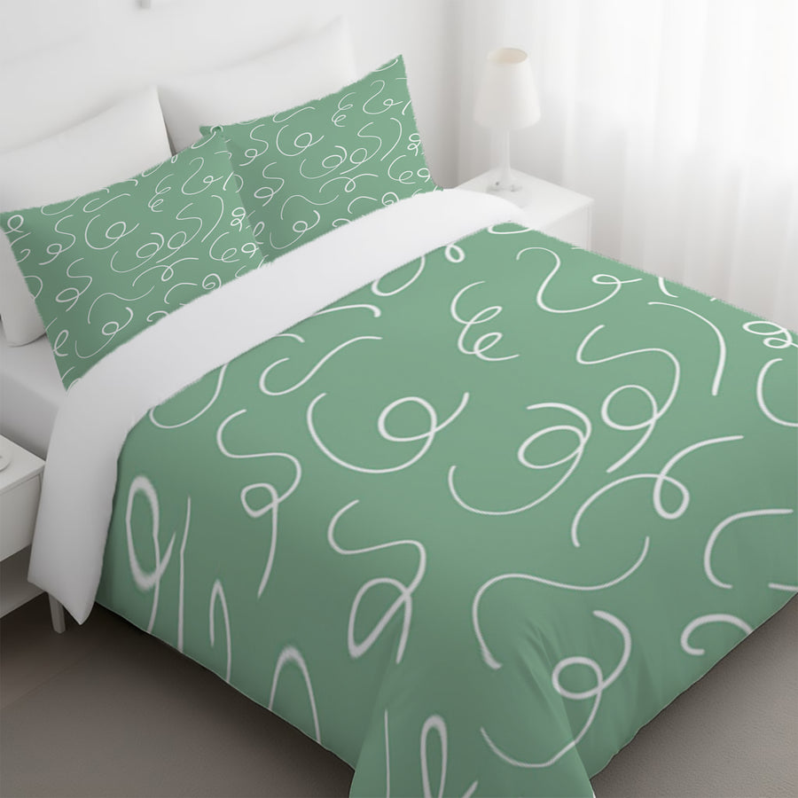 Green Abstract Scribble Line Pattern Duvet Cover
