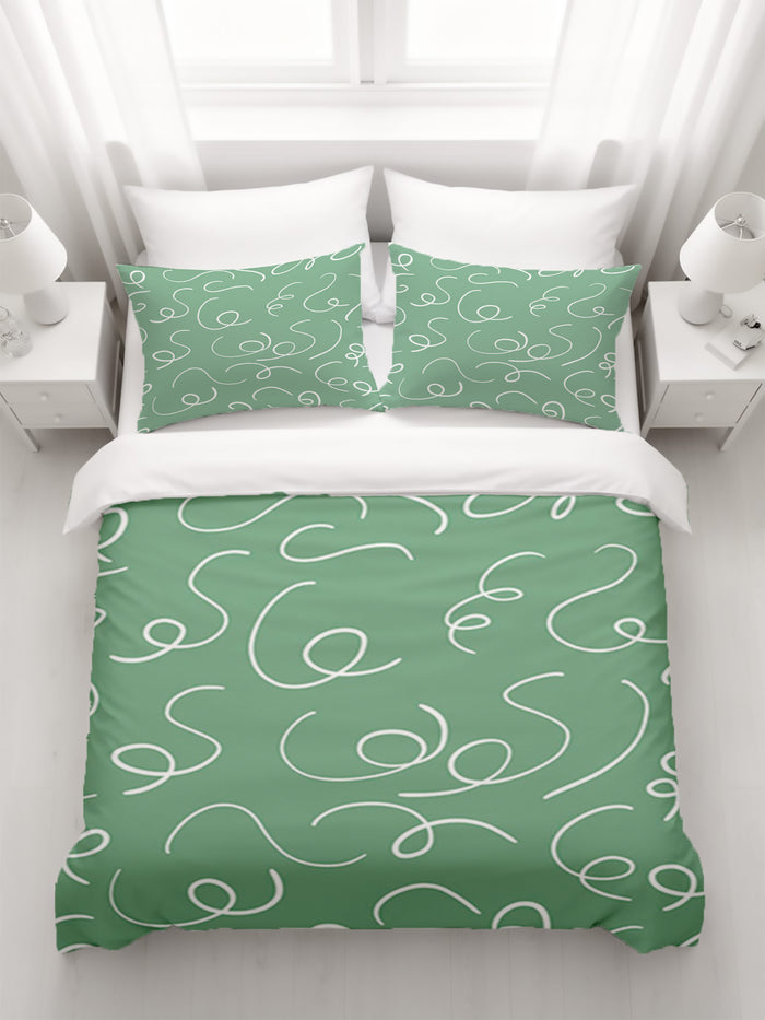 Green Abstract Scribble Line Pattern Duvet Cover
