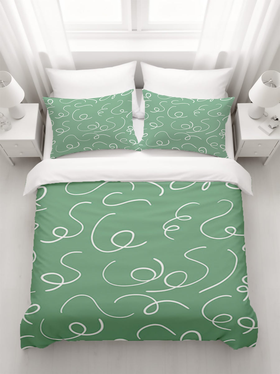Green Abstract Scribble Line Pattern Duvet Cover