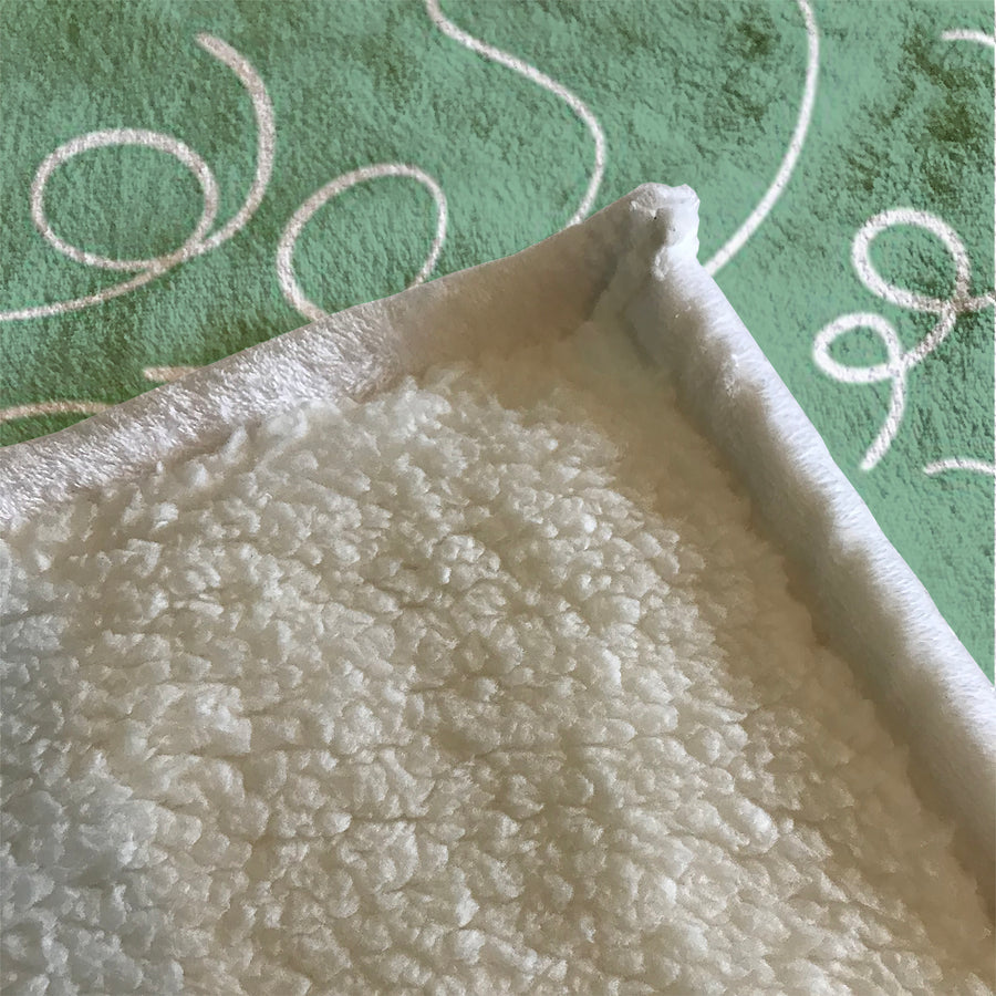 Green Abstract Scribble Line Pattern Fleece Sherpa Blanket