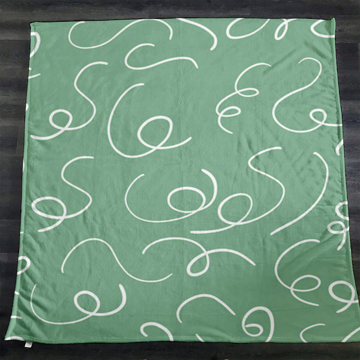 Green Abstract Scribble Line Pattern Fleece Sherpa Blanket