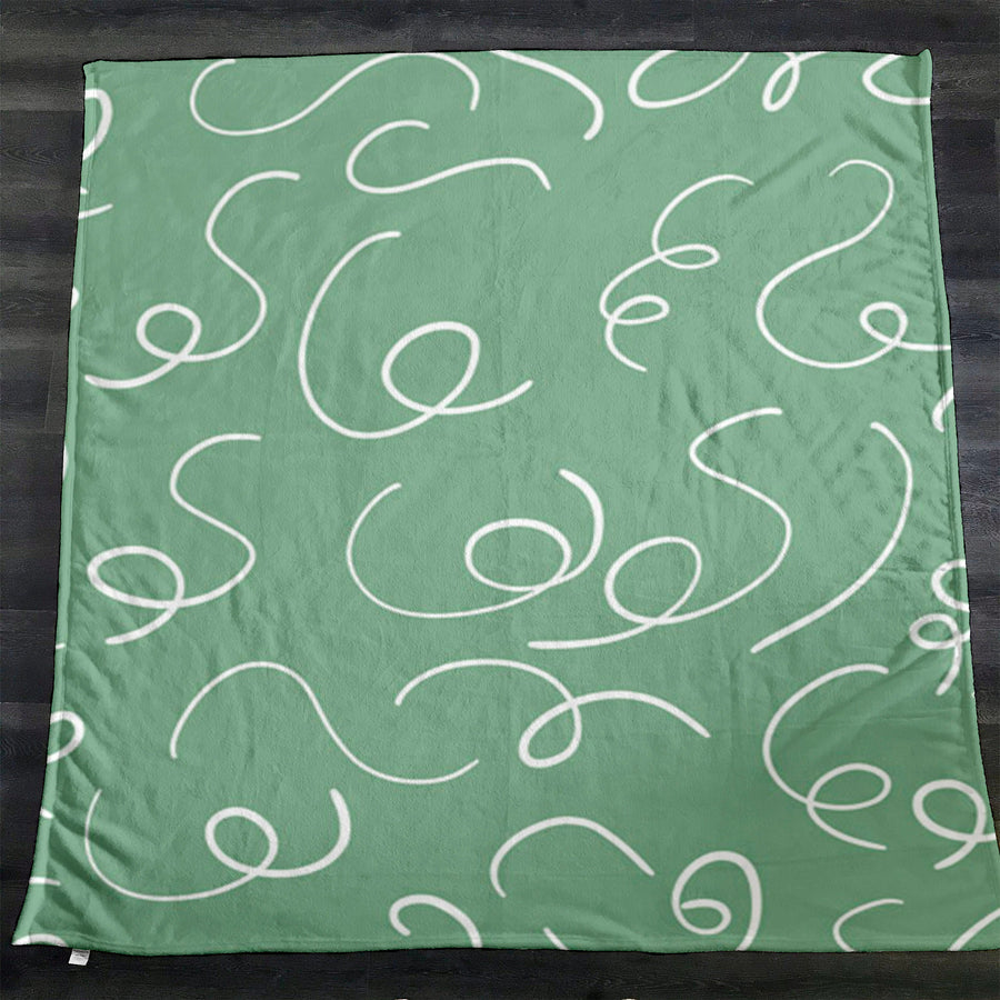 Green Abstract Scribble Line Pattern Fleece Sherpa Blanket