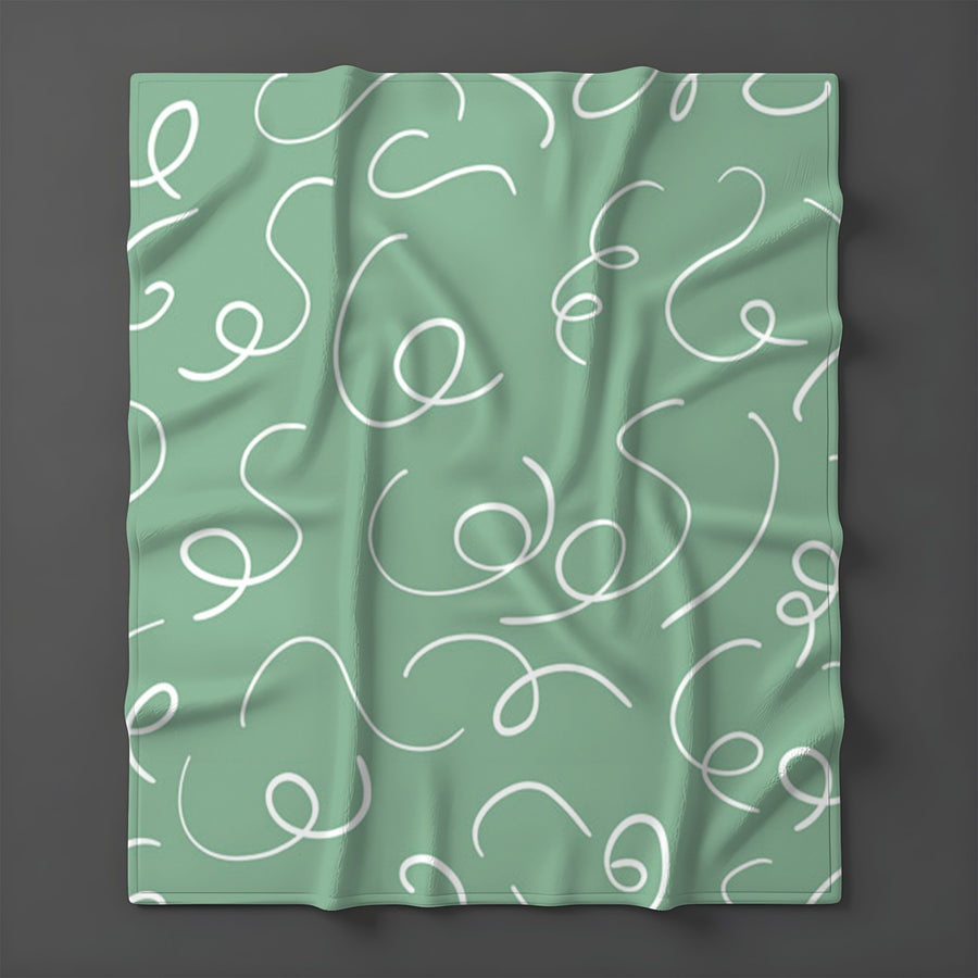 Green Abstract Scribble Line Pattern Fleece Sherpa Blanket