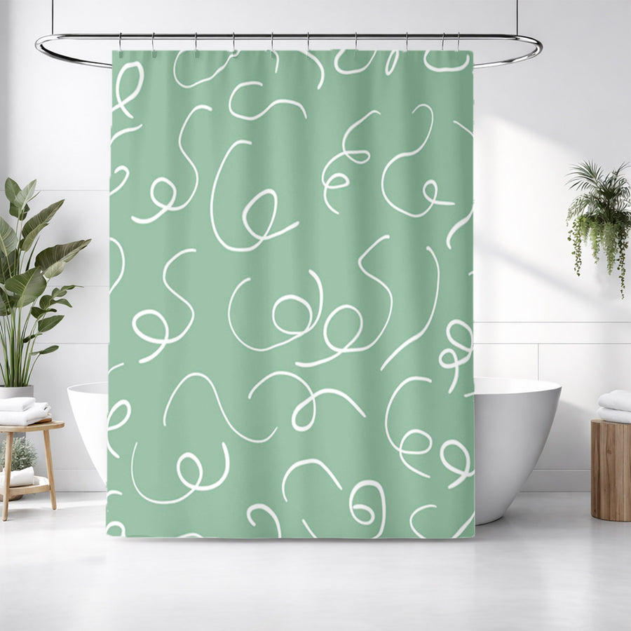Green Abstract Scribble Line Pattern Shower Curtain