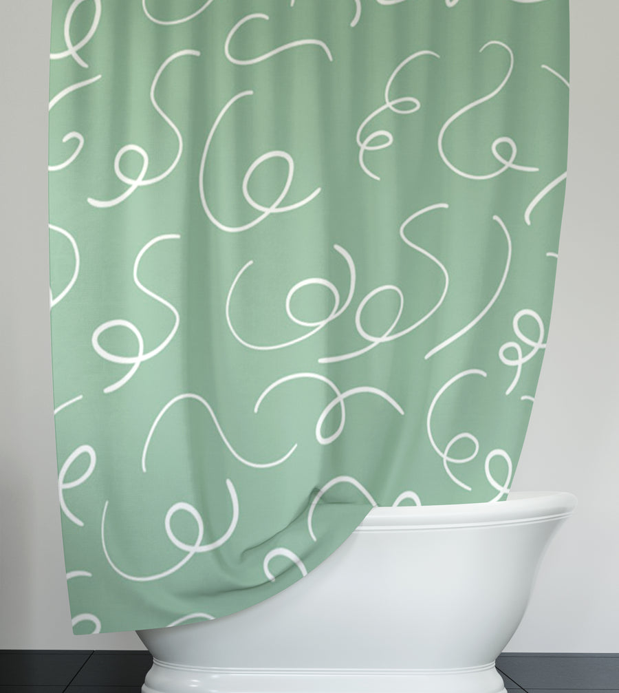 Green Abstract Scribble Line Pattern Shower Curtain