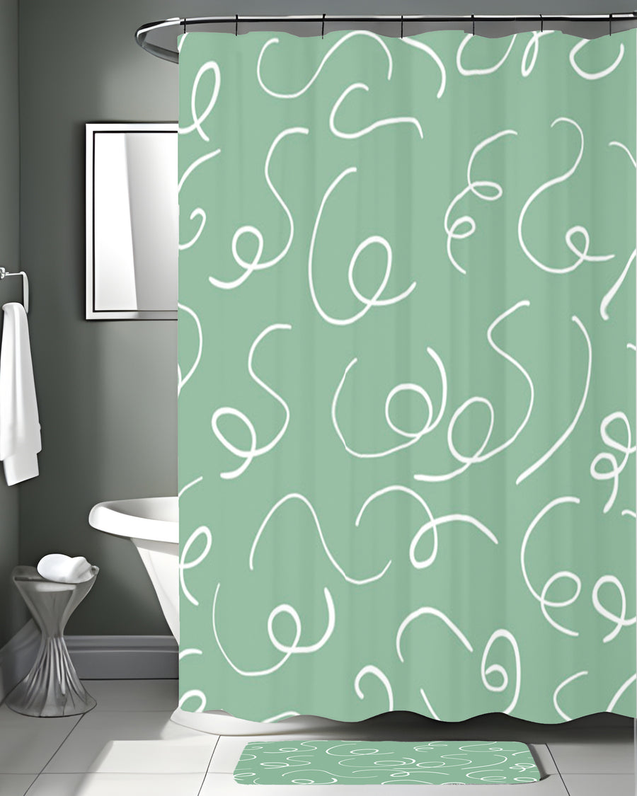 Green Abstract Scribble Line Pattern Shower Curtain