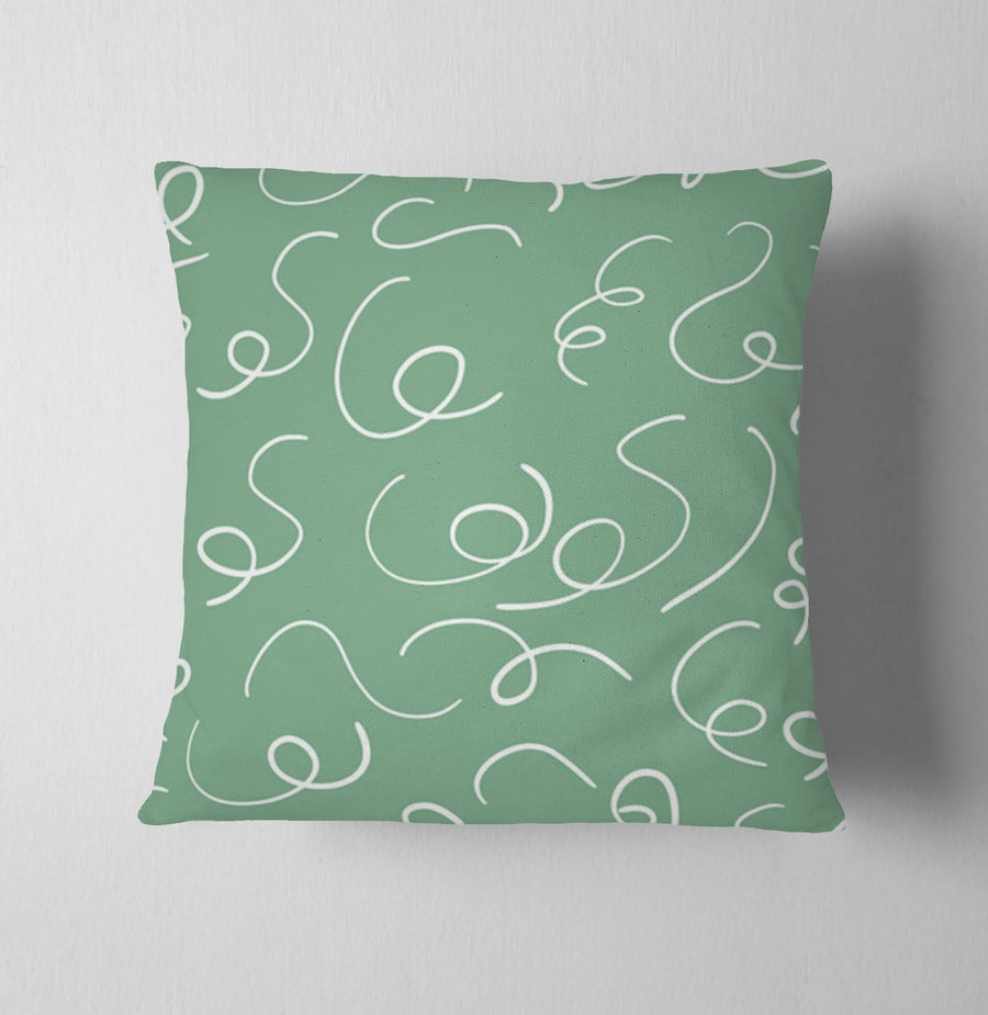 Green Abstract Scribble Line Pattern Throw Pillow Cover