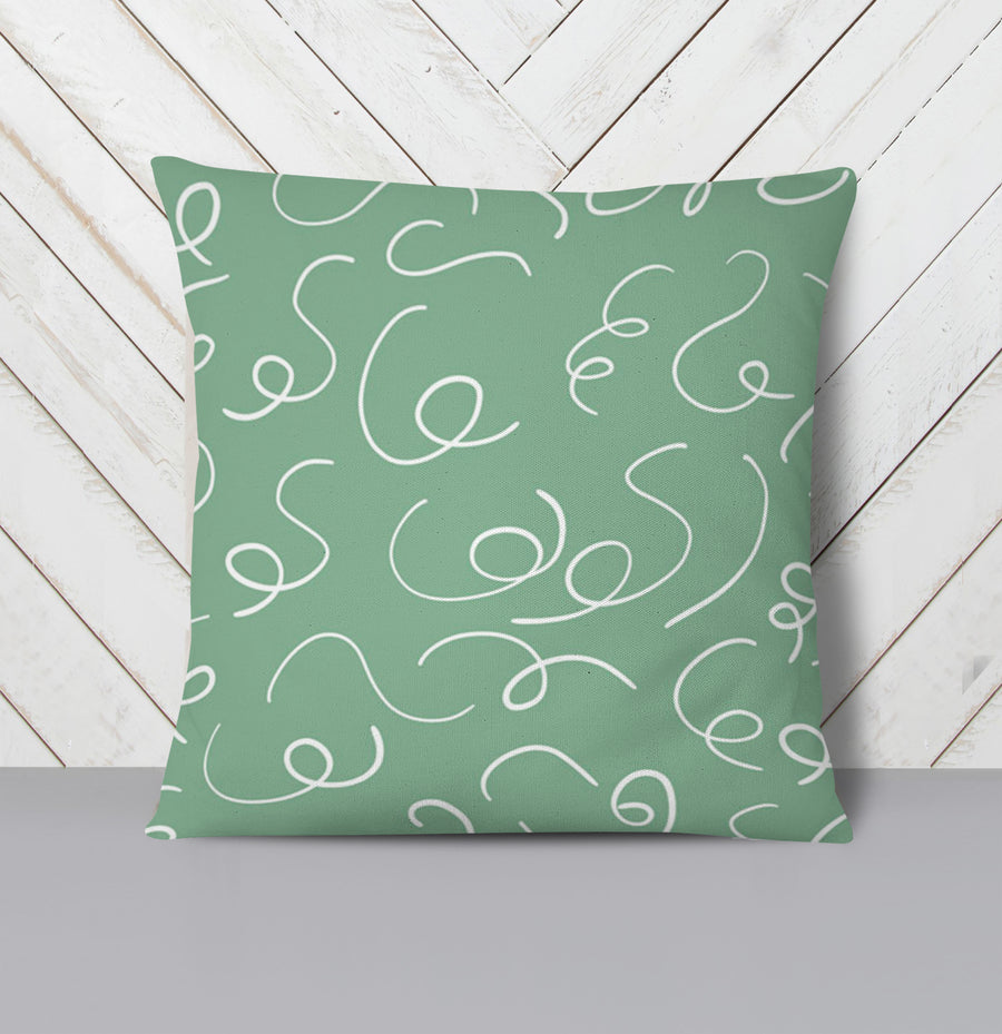 Green Abstract Scribble Line Pattern Throw Pillow Cover