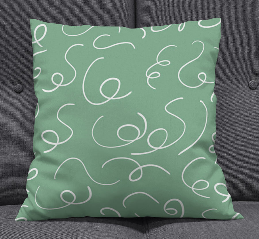 Green Abstract Scribble Line Pattern Throw Pillow Cover