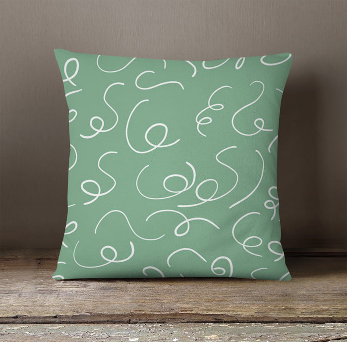 Green Abstract Scribble Line Pattern Throw Pillow Cover