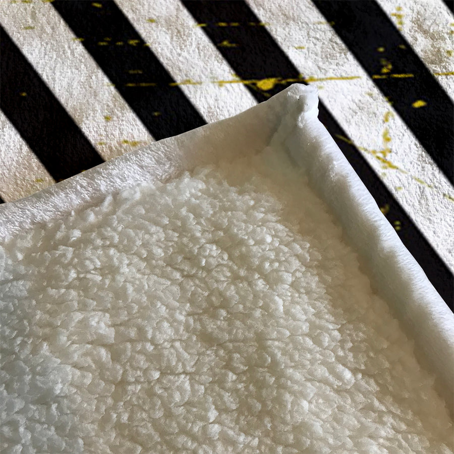 Black and Gold Diagonal Stripe Pattern Fleece Sherpa Blanket