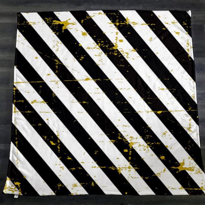 Black and Gold Diagonal Stripe Pattern Fleece Sherpa Blanket