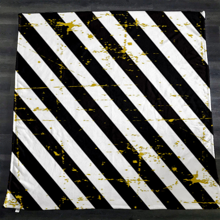 Black and Gold Diagonal Stripe Pattern Fleece Sherpa Blanket