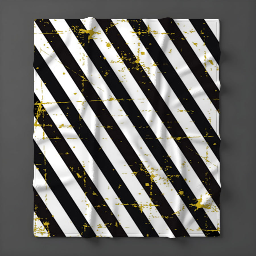Black and Gold Diagonal Stripe Pattern Fleece Sherpa Blanket