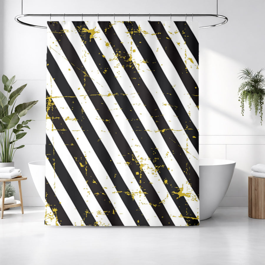 Black and Gold Diagonal Stripe Pattern Shower Curtain
