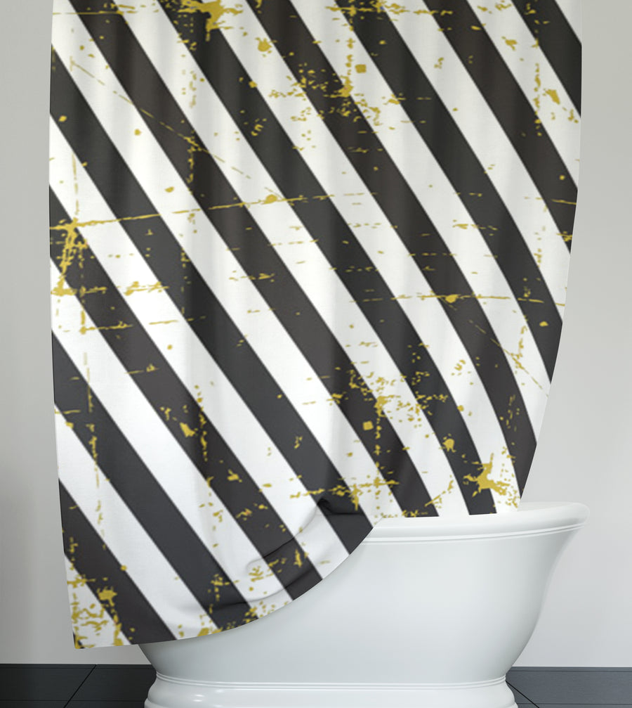Black and Gold Diagonal Stripe Pattern Shower Curtain