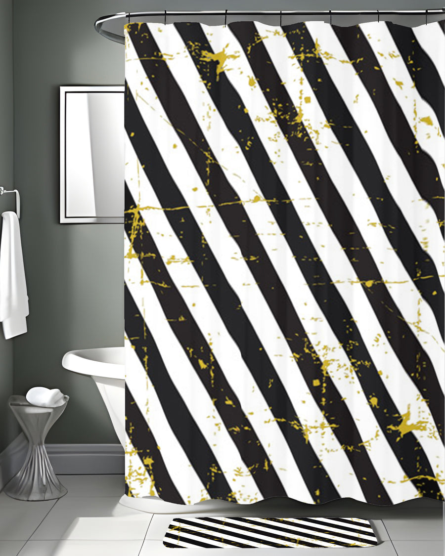 Black and Gold Diagonal Stripe Pattern Shower Curtain