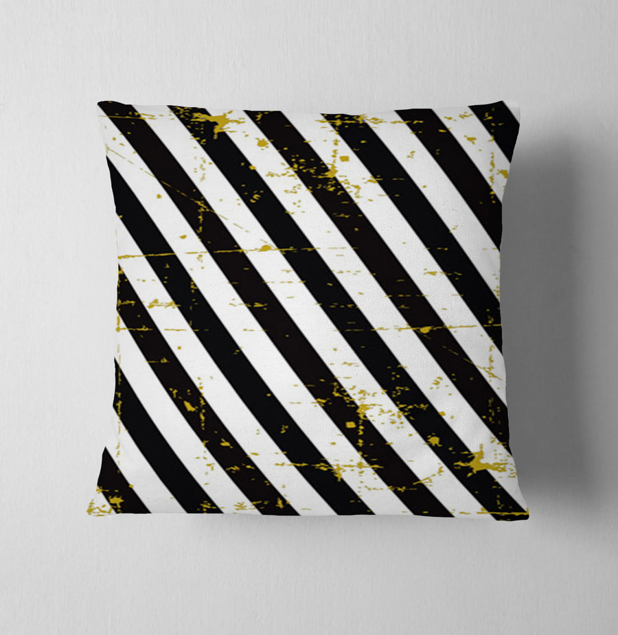 Black and Gold Diagonal Stripe Pattern Throw Pillow Cover
