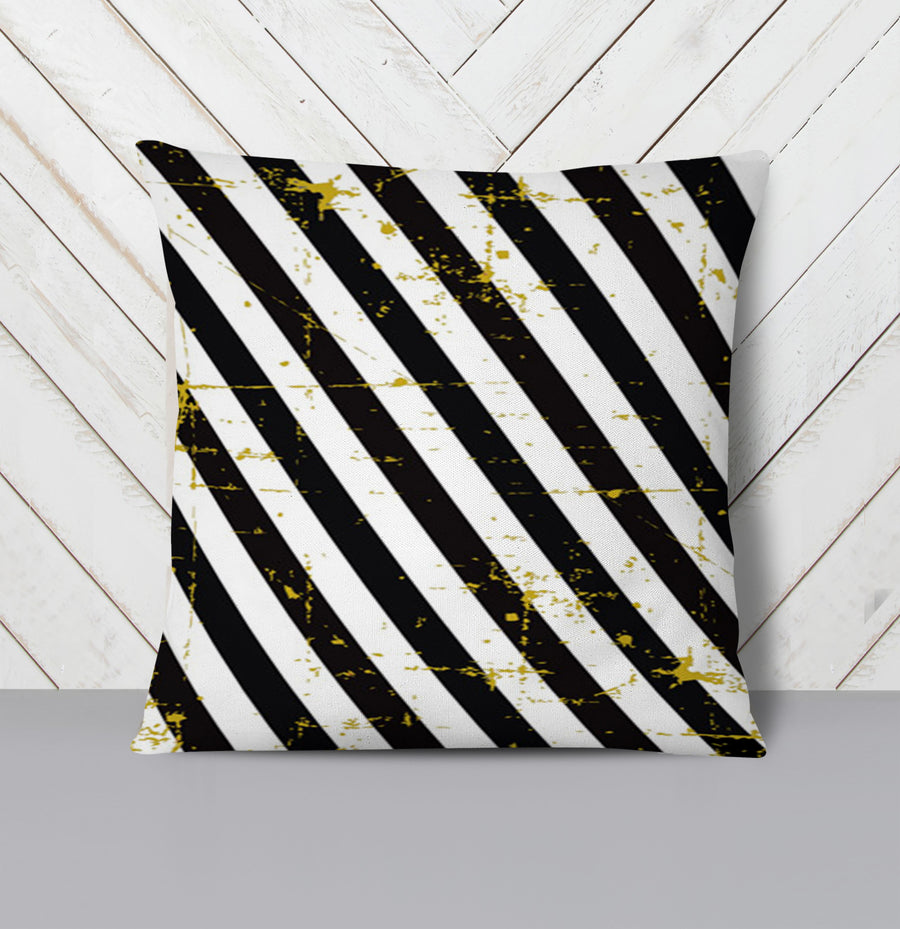 Black and Gold Diagonal Stripe Pattern Throw Pillow Cover