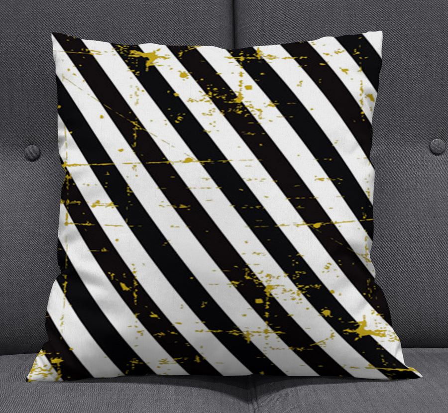 Black and Gold Diagonal Stripe Pattern Throw Pillow Cover