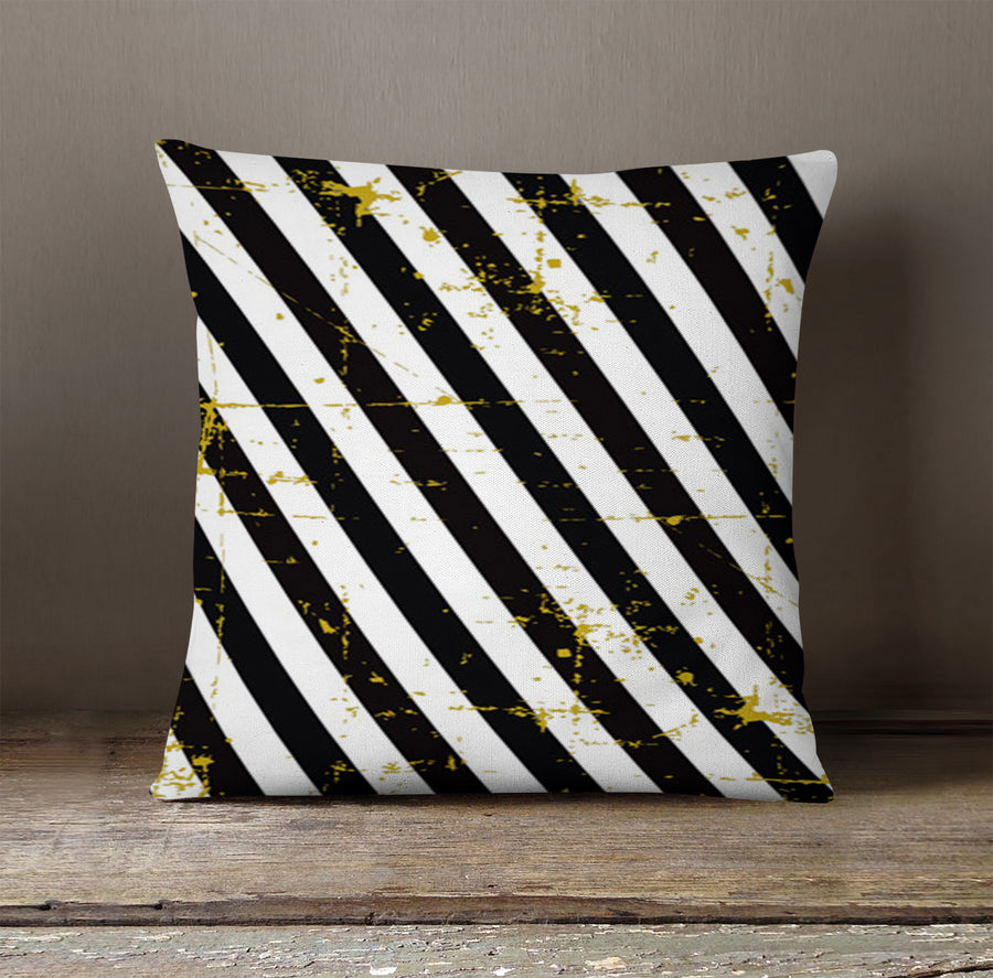 Black and Gold Diagonal Stripe Pattern Throw Pillow Cover