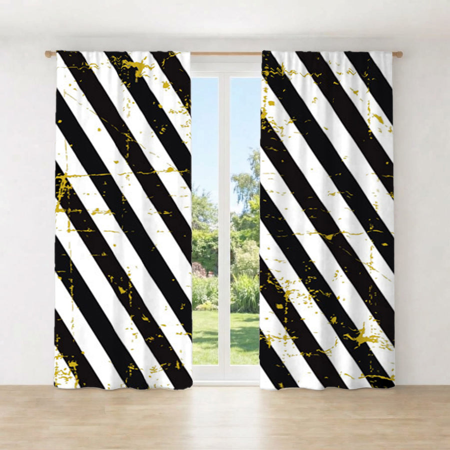 Black and Gold Diagonal Stripe Pattern Window Curtain