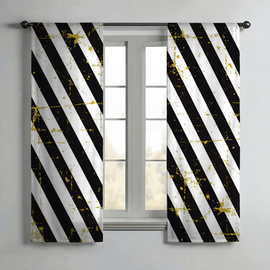 Black and Gold Diagonal Stripe Pattern Window Curtain