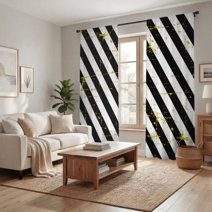 Black and Gold Diagonal Stripe Pattern Window Curtain