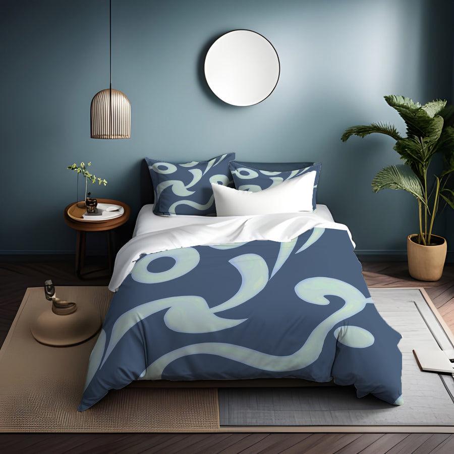 Blue Swirling Abstract Wave Pattern Duvet Cover