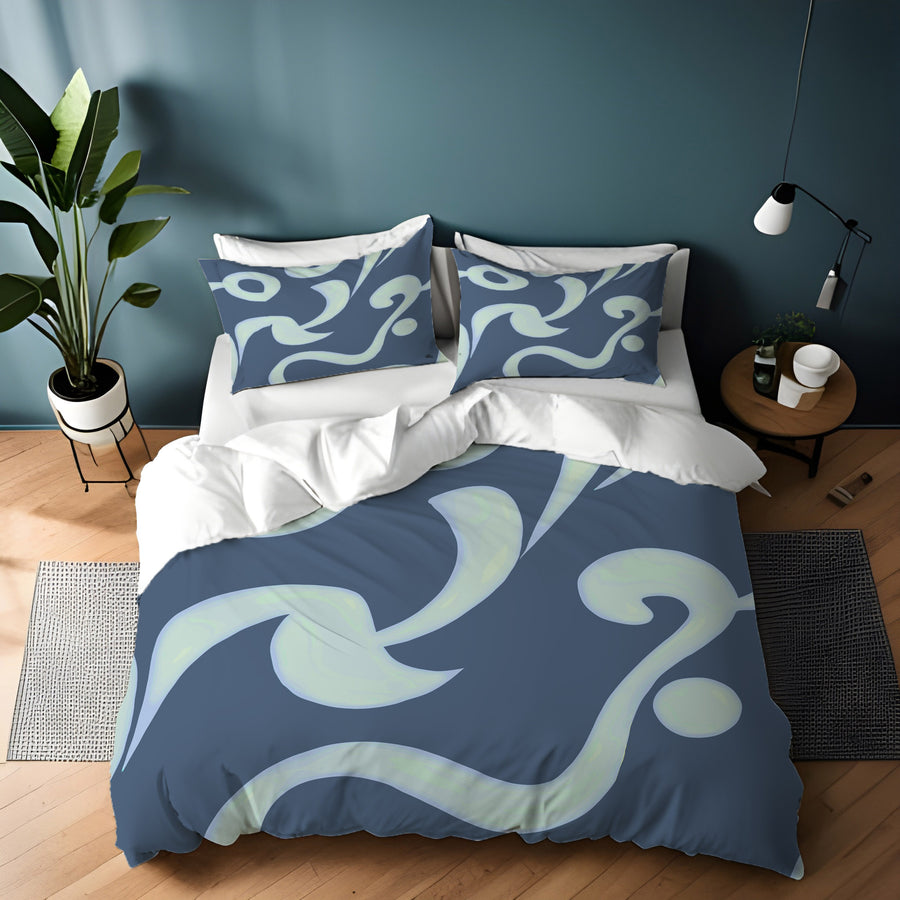 Blue Swirling Abstract Wave Pattern Duvet Cover