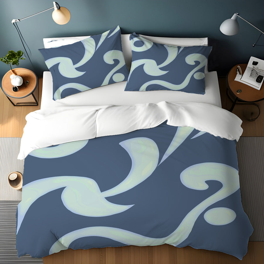 Blue Swirling Abstract Wave Pattern Duvet Cover