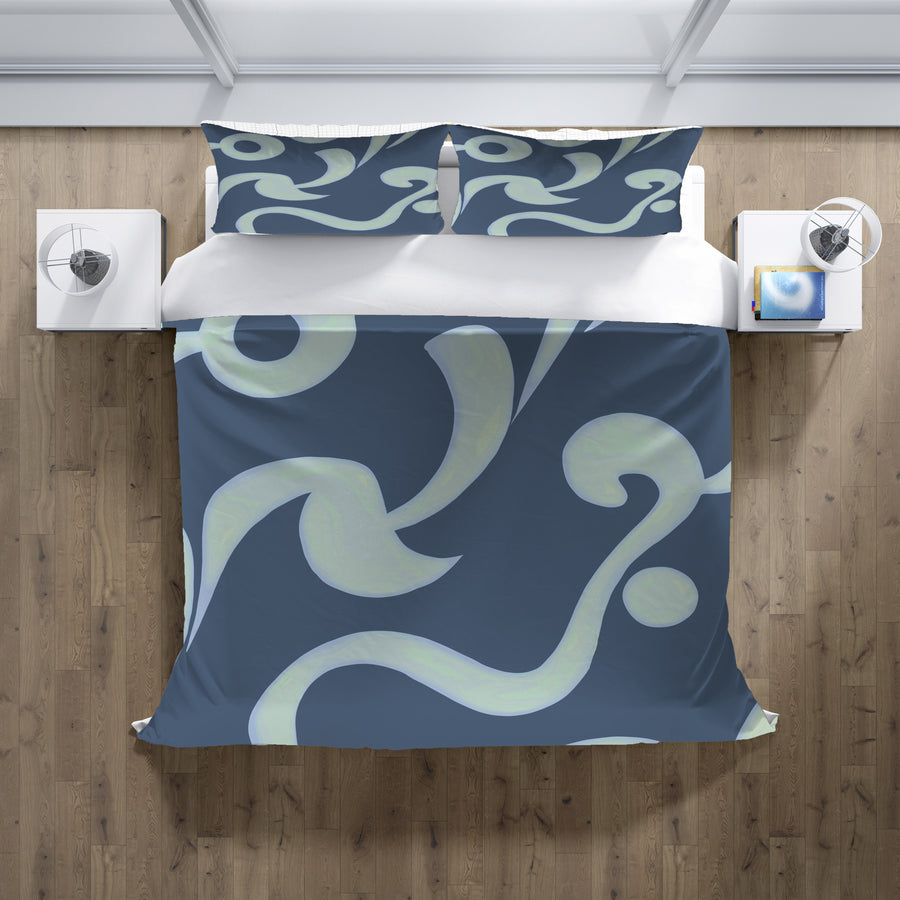 Blue Swirling Abstract Wave Pattern Duvet Cover