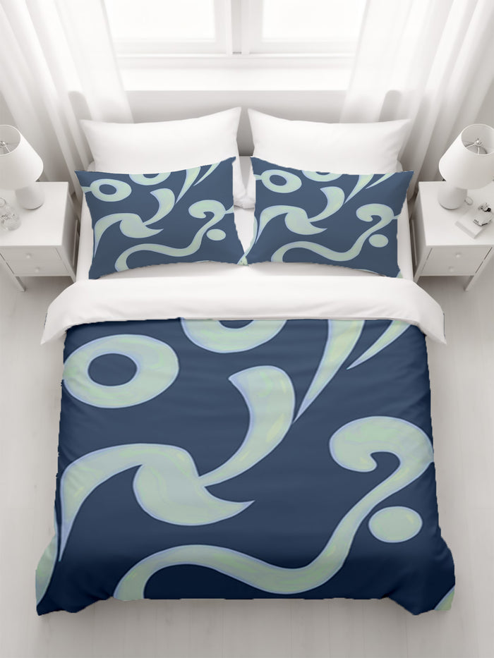 Blue Swirling Abstract Wave Pattern Duvet Cover