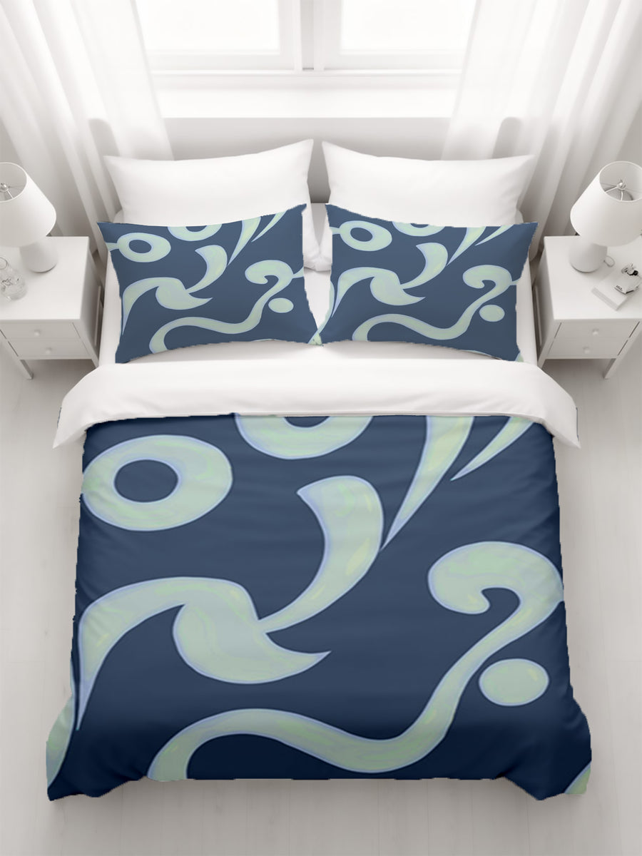 Blue Swirling Abstract Wave Pattern Duvet Cover