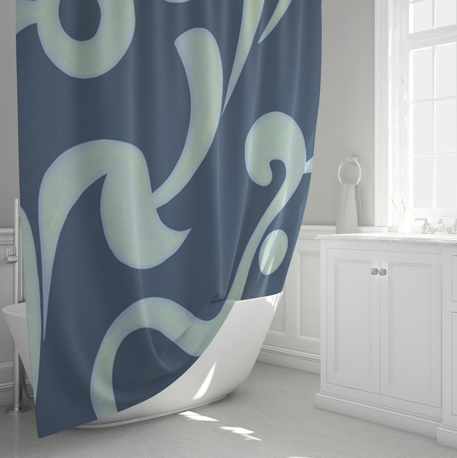 Blue Swirling Abstract Wave Pattern Shower Curtain