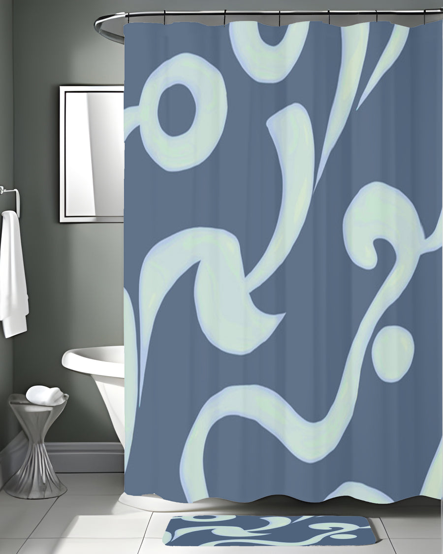 Blue Swirling Abstract Wave Pattern Shower Curtain