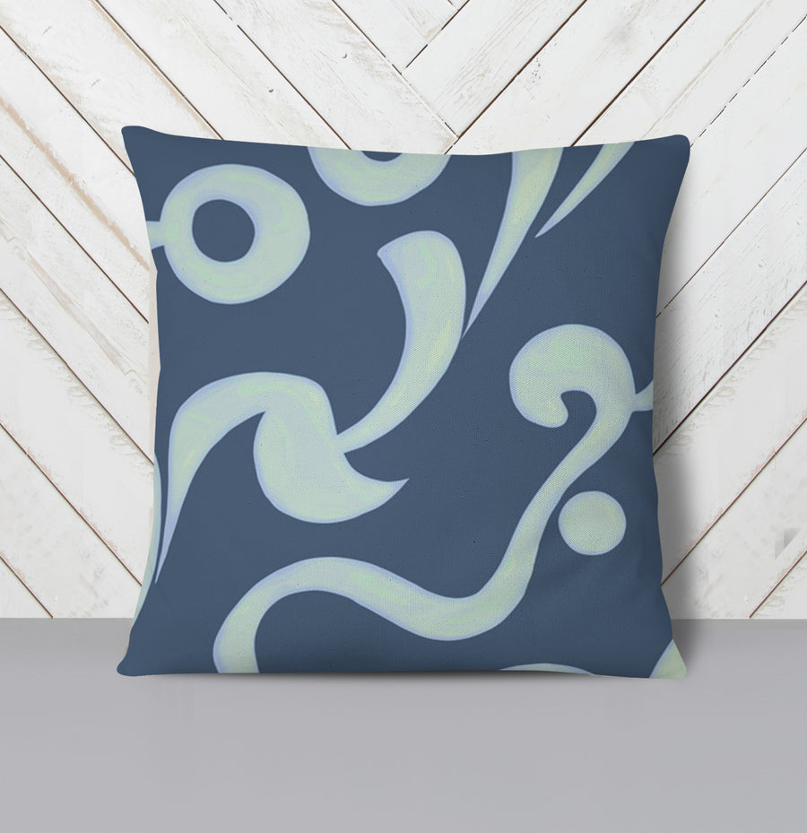 Blue Swirling Abstract Wave Pattern Throw Pillow Cover