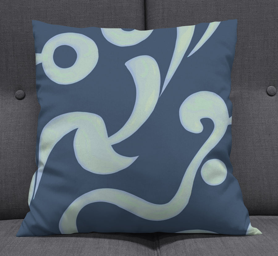 Blue Swirling Abstract Wave Pattern Throw Pillow Cover