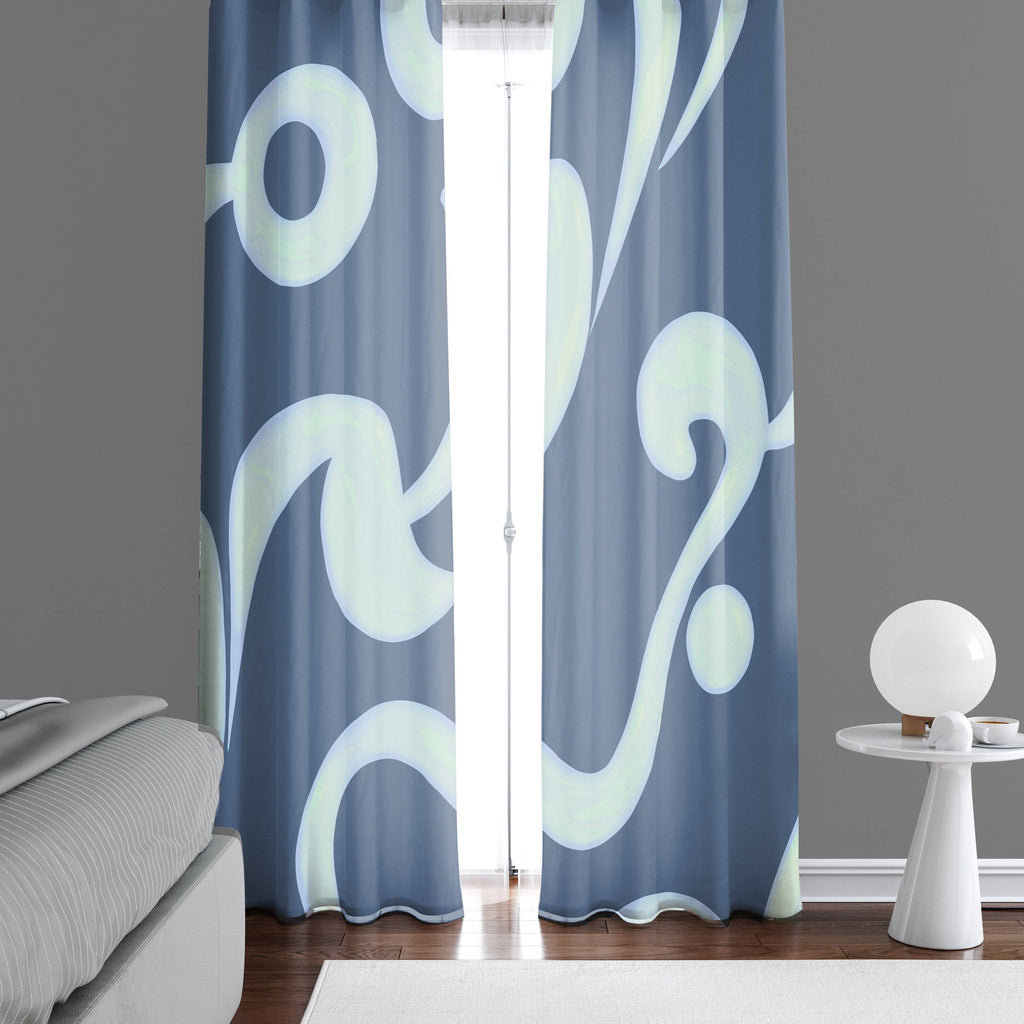 Blue Large Whimsical Pattern Window Curtains - Deja Blue Studios