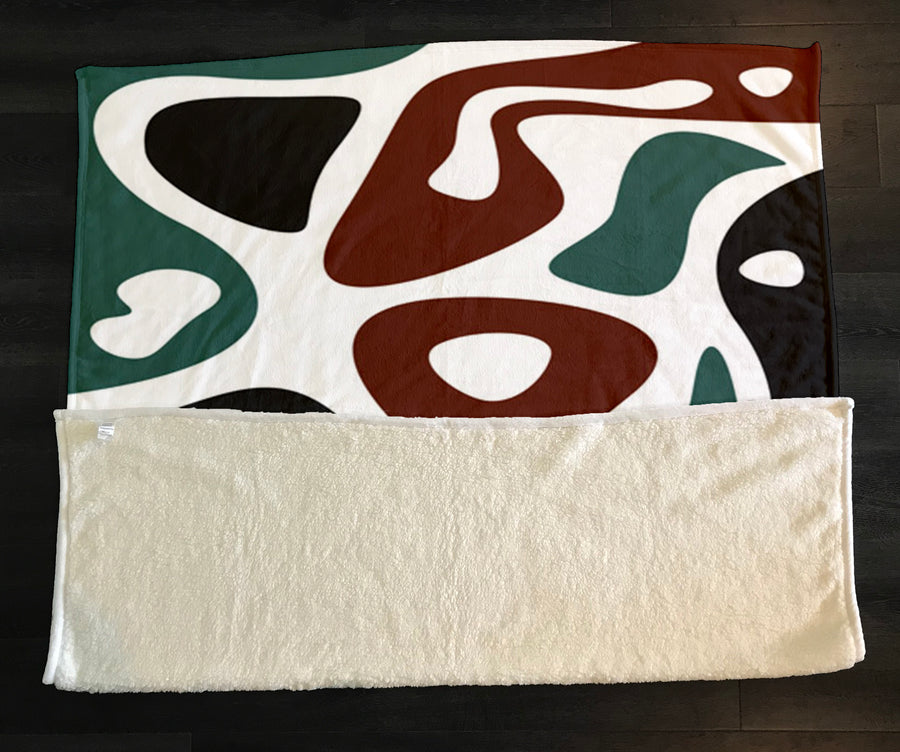 Modern Organic Shapes Color Block Pattern Fleece Sherpa Blanket