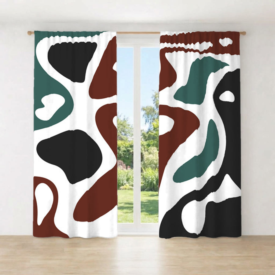 Modern Organic Shapes Color Block Pattern Window Curtains