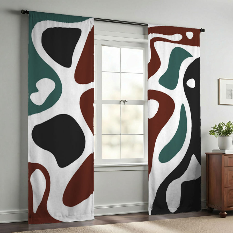 Modern Organic Shapes Color Block Pattern Window Curtains