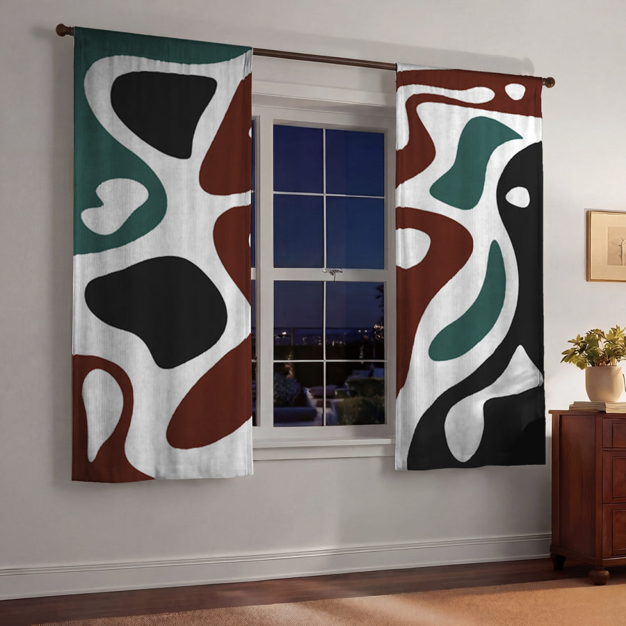 Modern Organic Shapes Color Block Pattern Window Curtains