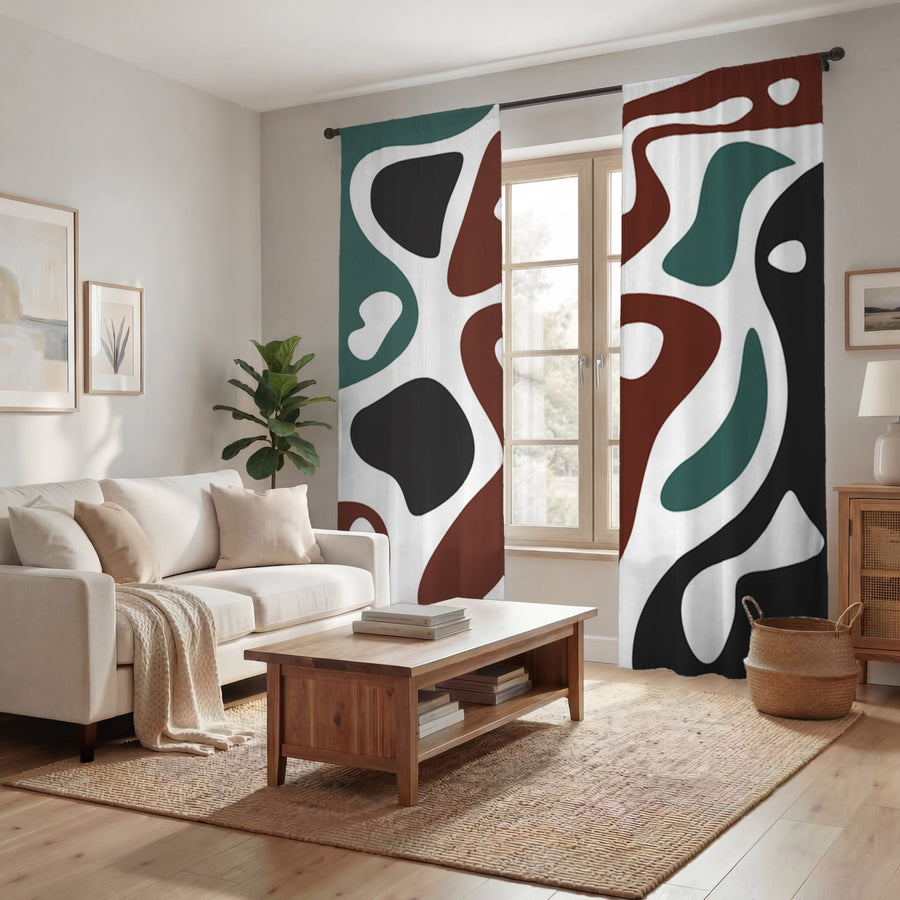 Modern Organic Shapes Color Block Pattern Window Curtains