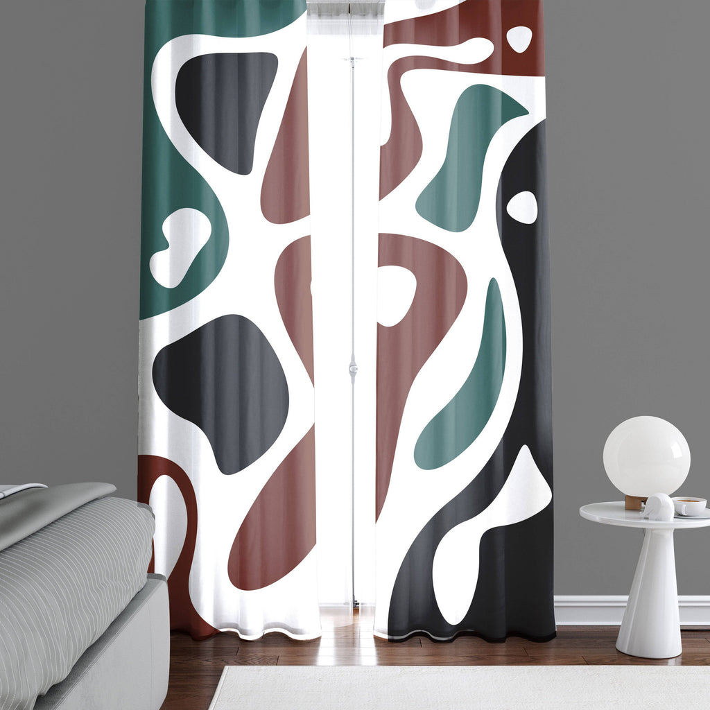 Green, Red and Black Abstract Mid Century Pattern Window Curtains - Deja Blue Studios