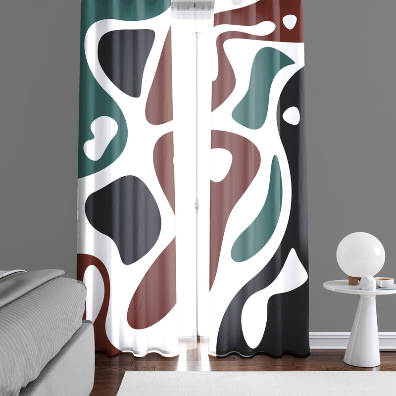 Green, Red and Black Abstract Mid Century Pattern Window Curtains - Deja Blue Studios
